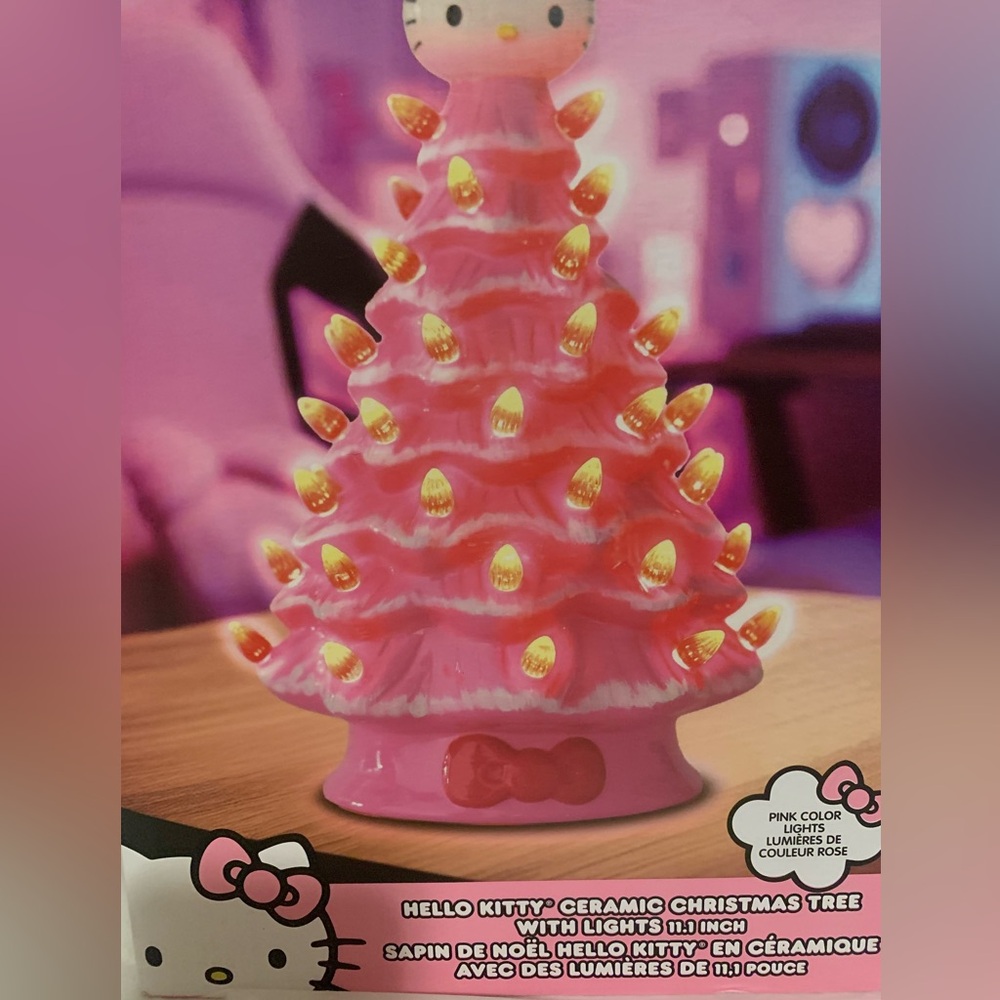 Large (11”) Hello Kitty Pink Ceramic Christmas Tree with Pink Lights